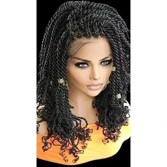 Handmade Braided braided wig Jet Black Kinky twists wig 360 Lace Closure. NWT - Picture 4 of 16